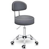 TRESKO® Rollhocker mit Lehne Grau | Arbeitshocker höhenverstellbar 46-58 cm | Drehhocker mit Rollen | Bürostuhl Hocker Drehstuhl Kosmetikhocker