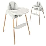 Zamboo Hochstuhl Baby ab 6 Monate | leichter Kinderhochstuhl (3,5 kg) mit edler Holzoptik, großem abnehmbarem Tablett und 5-Punktgurt | EN 14988:2017 geprüft, kippsicher, bis 15 kg - Grau