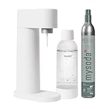 Mysoda: Woody Set - Wassersprudler aus erneuerbarem Holzkomposit mit 1L Quick-Lock BPA-freier Plastikflasche und CO2-Zylinder - Weiß