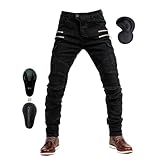 oFzimTo Motorrad-Jeanshose Für Herren, Sturzfeste Jeans Mit Geradem Bein Und 4 Arten Von Schutzausrüstung, Motorradhose Für Motorradrennfahrer (Black,XL)