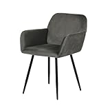 EGGREE Esszimmerstühle 1er Set Samt Stühle mit Armlehnen Gepolsterte Küchenstühle Moderner Design, Hochwertige Stühle für Esszimmer Wohnzimmer mit Stabilen Metallbeinen Tragkraft 150 kg, Dunkelgrau
