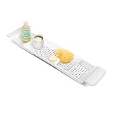 MorNon Badewannenablage Badewannenbrett Badewannenregal Tablett Badewanne Regal Skalierbar Seifenregal Weiß