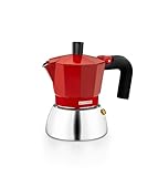 Monix Induction Inox | Italienischer Kaffeekocher aus Aluminium und Edelstahl, Fassungsvermögen für 3 Tassen, hitzebeständiger Griff, geeignet für alle Herdarten einschließlich Induktion, Rot