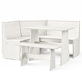 Hommdiy 3-TLG. Eckbank Eckbankgruppe für Esszimmer Küchegruppe Reine Weiß Massivholz Kiefer