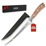 NØMIS Premium Filetiermesser Fisch | Filitiermesser scharf Fisch | Fischmesser | 18,5 cm Klinge aus Deutschem Edelstahl | Ausbeinmesser Profi für Fisch und Fleisch | Griff aus Zebraholz