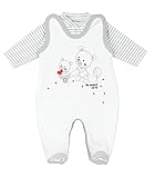 TupTam Baby Mädchen Jungen Strampler mit Langarmshirt Aufdruck Spruch 2 teilig, Farbe: Streifenmuster Grau/Bärchen Herz, Größe: 56