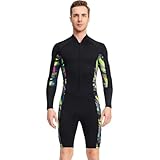 HEFAM Neoprenanzug 1.5mm Herren Langarm - Kurzbein Overall Tauchsurfen Schnorcheln - Shorty Wärmeschutz,Schwarz,L