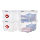 Iris Ohyama Aufbewahrungsboxen mit Deckel, 45L, 4er-Set, Silber, Sicherer Verschluss, Stapelbar, Griffe, Schlafzimmer, Schrank, Büro, Organisation, BPA-freies Plastik, Ordnungsboxen, NTB-45