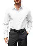 Runcati Herren Hemd Langarm Regular Fit Businesshemd Männer Einfarbig Baumwolle Freizeithemden Formale Button Down Hemden Weiß L