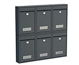 BASI | 6er Set Briefkasten | Wandbriefkasten Kompaktbriefkasten | DIN B5 | Namensschild jeweils 2 Schlüssel | Befestigungsmaterial | Briefkastenanlage | Stahlbriefkasten | Anthrazit Matt | 6 Stück