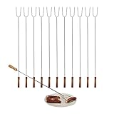 Relaxdays Grillspieße, 6er Set, Holzgriff, Sicherer Abstand, Lagerfeuer, Universal, 80 cm lang, Edelstahl, Silber/Natur