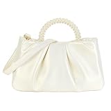 Valleycomfy Damen Clutch Perle Wolke Elegante Brauttasche Handtasche Hochzeit Abendtasche Klatsch Tasche Umhängetaschen, Weiß