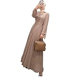 Shoudian Muslimisches Chiffon-Spitzenkleid für Damen, einfarbig, lange Ärmel, Maxikleid, Islamisches Dubai Abaya Ramadan Robe Gebetskleid, khaki, XX-Large
