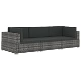 vidaXL Garten Sofagarnitur 3-TLG. mit Auflagen 3er Sofa Couch Lounge Gartensofa Gartenmöbel Sitzgruppe Rattansofa Poly Rattan Grau