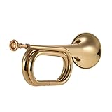 VSOLS Flaches Signalhorn Ruftrompete Messing Kavallerie Horn mit Mundstück for Schulband Kavallerie Trompete Instrument (Color : Gold)