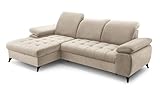 FurniShop24 Ecksofa mit Schlaffunktion und Bettkasten - Eckcouch L-Form mit Bewegliche Kopfstützen, Klappsofa - Schlafcouch zum Wohnzimmer, Modern Design Schlafsofa Belize Mini (Beige, Left)