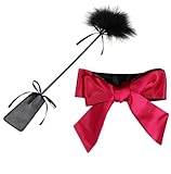 Deluxe Federkitzler, Liebes Feder Leder Flogger Peitsche Bondage Paddel Set Bettfesseln Sexspielzeug mit Augenbinde Augenmaske (Schwarz Rot 2)