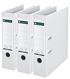 Leitz Qualitäts-Ordner 180° Plastik, 3er Pack, das Original, A4 Aktenordner 8 cm breit, 90% Recycling-Karton, 30% Pre-Consumer Recycling-Kunststoff, 180° Mechanik, 600 Blatt Kapazität, Weiß, 310335001
