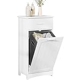 EUGAD Badezimmerschrank mit ausklappbarem Wäschekorb, Wäscheschrank, Wäschesammler mit 2 Fächern, Badschrank mit Schublade, schmal, Weiß, 42x82x30 cm