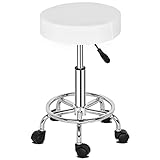 TactFire Rollhocker Arbeitshocker Drehhocker Höhenverstellbar 360° Drehbar Bürohocker Drehhocker für Büro Salon Massage Spa (1, Weiss2)