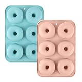 HO-SFSM 2 Stück Silikon Donut Formen, Donuts Backform 6 Hohlraum Antihaft Backblech für Kuchen, Kekse, Bagels, Muffins für Geschirrspüler, Backofen, Mikrowelle