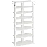 HOOBRO 8-lagiges Schuhregal, schmales Schuhablage, 50 cm Schuhschrank mit 2 Haken, Ablagegestelle, platzsparend, Eingang, Wohnzimmer, Weiß EWT750XJ01
