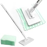 PIWOSGOL Wischmopp mit Druck-Klemm-System, EIN Knopf zum Wechseln, Automatisches Klemmtuch, Bodenwischer mit 10 Mikrofasertüchern für Enge Räume, Trocken & Nass Reinigung von Boden, Wand