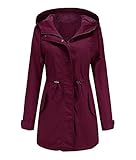 NJNJGO Damen Outdoor Baumwolle Trenchcoat Windbreaker Windbreaker Weinrot, XL, weinrot, XL