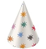 Folat 26872 Dekoration weiß mit bunten Sternen Hütchen-Starburst-6 Stück-Fröhlich und farbenfroh Party Geschirr für Kinder und Erwachsenen Geburtstag, Mehrfarbig