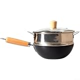 Besttoolifes Kleiner Eisen-Wok, geschmiedet aus Schmiedeeisen für dauerhafte Haltbarkeit, chemisch unbeschichtet für natürliches, nicht kochendes Kochen, für C-20 cm