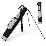 LIFEZEAL Golftasche, Reisetasche Leicht mit Ständer, 2 Fächer, Becherhalter, wasserdichte Tragetasche, Golf Pencil Bag für Damen und Herren (Grau)