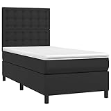 vidaXL Boxspringbett mit Matratze LED Kunstlederbett Polsterbett Einzelbett Bett Schlafzimmerbett Bettgestell Bettrahmen Lattenrost Hotelbett Schwarz 100x200cm