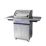 ACTIVA 3 Brenner Gasgrill 'Silver Star 400' Grillwagen mit 800 Grad Infrarot Seitenbrenner, Gussrost, Deckelthermometer und zusätzlicher Ablage
