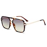 Long Keeper Retro Pilot Sonnenbrille Herren Damen Quadratisch Sonnenbrille Pilotenbrille Doppelsteg Klassisch Retro 70er Piloten Brille mit UV Schutz (Leopard Rahmen - Grau Gelb Farbverlauf Gläser)