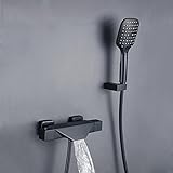 CAFIEDR Thermostat-Brausebatterie schwarz 3 Modi Badewannenmischbatterien mit Dusche Thermostat-Brausebatterie-Set für Badewanne, a(AA)