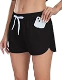 LYRIKER Badeshorts Damen Badehose High Waist Bade Gym Shorts Schwimmhose Schwarz M