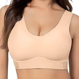 Frauen Wireless Anti Sagging BH Casual V Ausschnitt Nahtlos Camisole Freizeit Einstellbar Dünn Komfort Volle Abdeckung Unterstützung Top Bralette Lifting Bequeme BHs Sport Bralettes Frauen, beige, XL