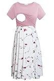 Smallshow Damen Lässiges Kurzarm Stillkleid Umstandskleid für Stillen Pink-SVP033 Medium