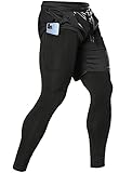 Aolesy 2-in-1-Laufhose für Herren, Fitnessstudio, Workout, Kompressionshose für Herren, Training, athletische Hose, Schwarz, Klein