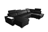 Robin Cezar Ecksofa Schlaffunktion Bettkasten Verstellbare Kopfstützen Sofa L-Form Schlafsofa Freistehende Eckcouch Schlafcouch Wohnzimmermöbel inkl. Laptoptisch Steckdose Rechts Schwarz