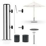 osoltus Universal Schirmrohr Edelstahl mit Schirmrohrschutz | Sonnenschirmrohr für Sonnenschirmständer Granit-/Betonsockel mit Reduzierringen | Schirmrohrdurchmesser 39-58 mm