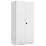 DWVO Aktenschrank mit 4 Verstellbaren Regalen, Metallschrank Abschließbar, Büroschrank, Stahl-Aufbewahrungsschrank, Metallschrank, Garage, Büro, Abstellraum, Weiß, 180x90x45 cm