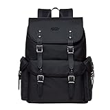 KAUKKO Leder Groß Rucksack Damen Herren, Vintage Wanderrucksack mit 14 Zoll Laptopfach für Arbeit, Ausflüge, Uni, 23L, Schwarz-FP703