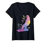 Damen Snowboarder Buntes Snowboard Snowboarden T-Shirt mit V-Ausschnitt