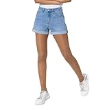 Nina Carter P202 Damen-Shorts Mittlere Taille Kurze Jeanshose Denim Shorts Used Look Sommershort (DE/NL/SE/PL, Alphanumerisch, S, Regular, Regular, Hellblau (P202-6))