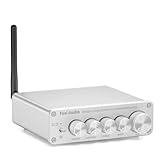 Fosi Audio BT30D-S Bluetooth 5.0 Verstärker 50 Watt x2+100 Watt Mini Hi-Fi Stereo Audio Class D 2.1 Kanal Integrierter Verstärker für Home Outdoor Passiv-Lautsprecher Passiv/Powered Subwoofer (Silber)