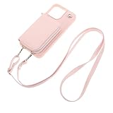 LABRIMP Schockfeste Handyhülle mit Kartenfach und Abnehmbarem Umhängeband Kompatibel mit iPhone Rosa Praktische Handytasche mit Präzisen Aussparungen für Kamera und Tasten für Reisen und