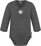 Baby Bio Merino Wickelbody Langarmbody mit Knopf aus Merinowolle Langarm-Strampler Einteiler 0-24 Monate für Junge und Mädchen Farbe Anthrazit Größe 74