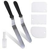 2 Stück Winkelpalette Edelstahl mit 3 Stück Streichpaletten aus BPA-freiem Kunststoff Profi Streichpalette für Torten mit Ergonomischem Griff für Präzises Dekorieren Ideal für Torten, Kuchen, Cupcakes