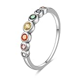 E Jewelry Rainbow Anniversary Eternity Ring für Frauen, Trauringe, Zirkonia 925er Sterling Silber Ring, Rhodinierter Damen Regenbogenring 62 (19,8)